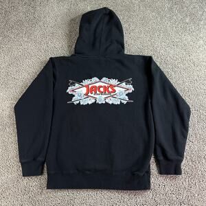 Jacks Surfboards Hoodie Mens S Black White Hibiscus Flower Surfing Sweatshirt